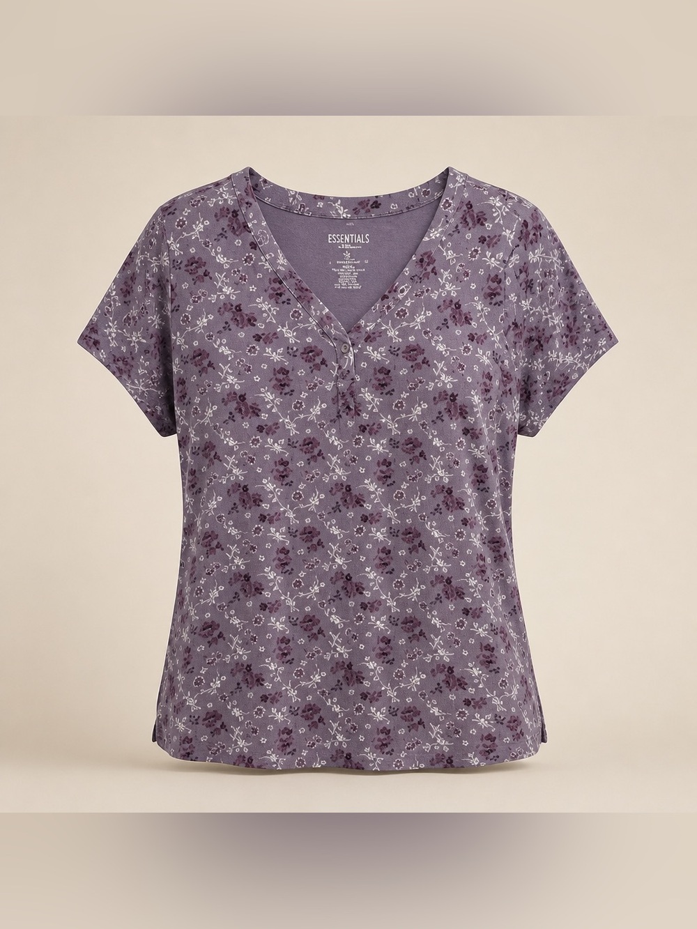 Essentials by Maggie 18/20 W Low V-Neck Heart Embellished Buttons Print Tunic